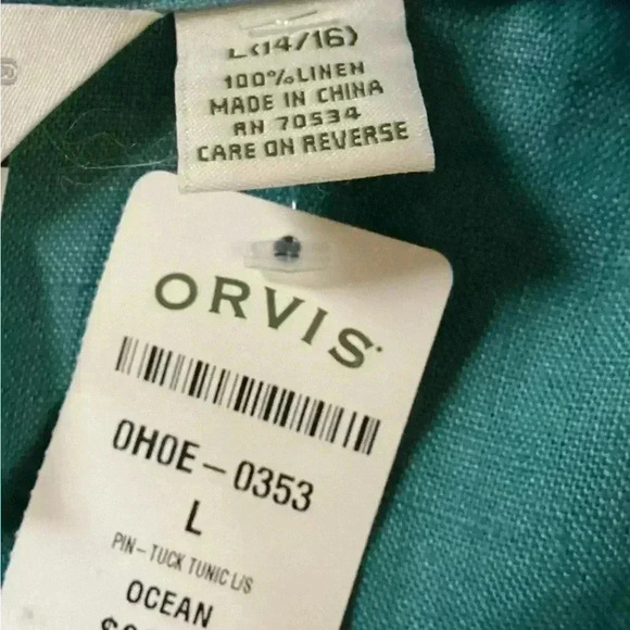 NWT Orvis Ocean / Teal Green button down 100% linen shirt Size Large - Picture 5 of 5